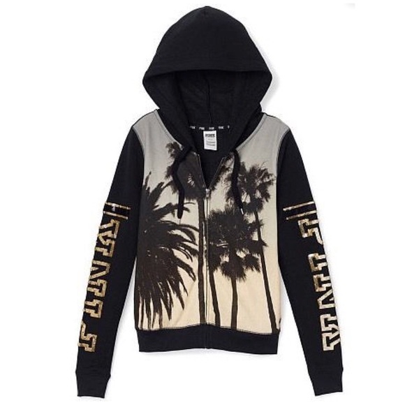 Black Gold Palm Print Tree Bling Sequin Hoodie - Picture 1 of 3